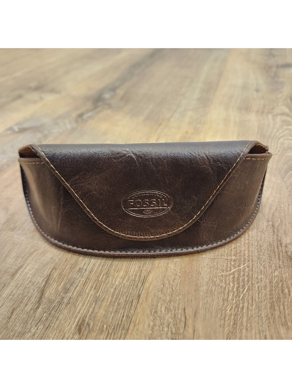 Fossil Brown Leather Sunglasses / Glasses Case Leather Magnet Flip - Large Clean